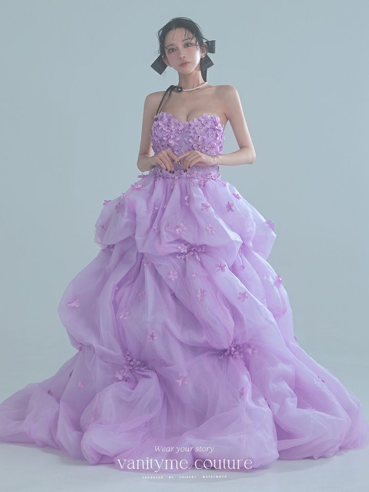 vanityME.couture. バニティミークチュール Lavande Fleur Couture ラヴァンド・フルール・クチュール ロングドレス ラベンダー 紫 花柄  フラワー バースデー vctr-t-25082-1