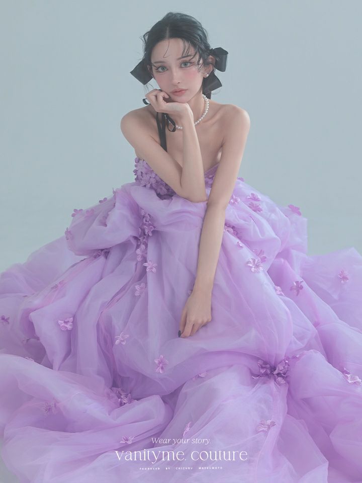 vanityME.couture. バニティミークチュール Lavande Fleur Couture ラヴァンド・フルール・クチュール ロングドレス ラベンダー 紫 花柄  フラワー バースデー vctr-t-25082-1