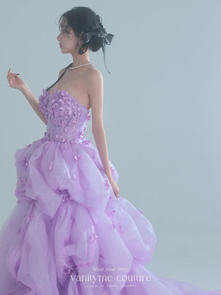 vanityME.couture. バニティミークチュール Lavande Fleur Couture ラヴァンド・フルール・クチュール ロングドレス ラベンダー 紫 花柄  フラワー バースデー vctr-t-25082-1