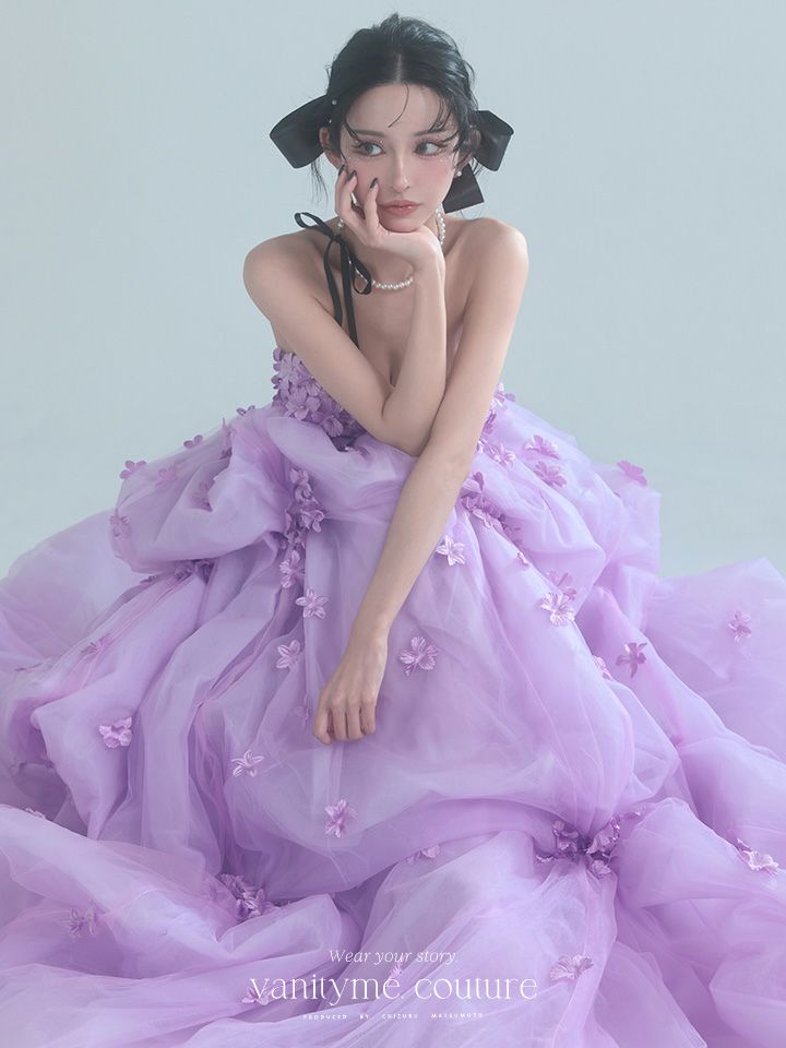 vanityME.couture. バニティミークチュール Lavande Fleur Couture ラヴァンド・フルール・クチュール ロングドレス ラベンダー 紫 花柄  フラワー バースデー vctr-t-25082-1