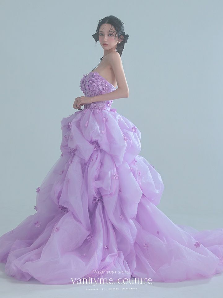 vanityME.couture. バニティミークチュール Lavande Fleur Couture ラヴァンド・フルール・クチュール ロングドレス ラベンダー 紫 花柄  フラワー バースデー vctr-t-25082-1