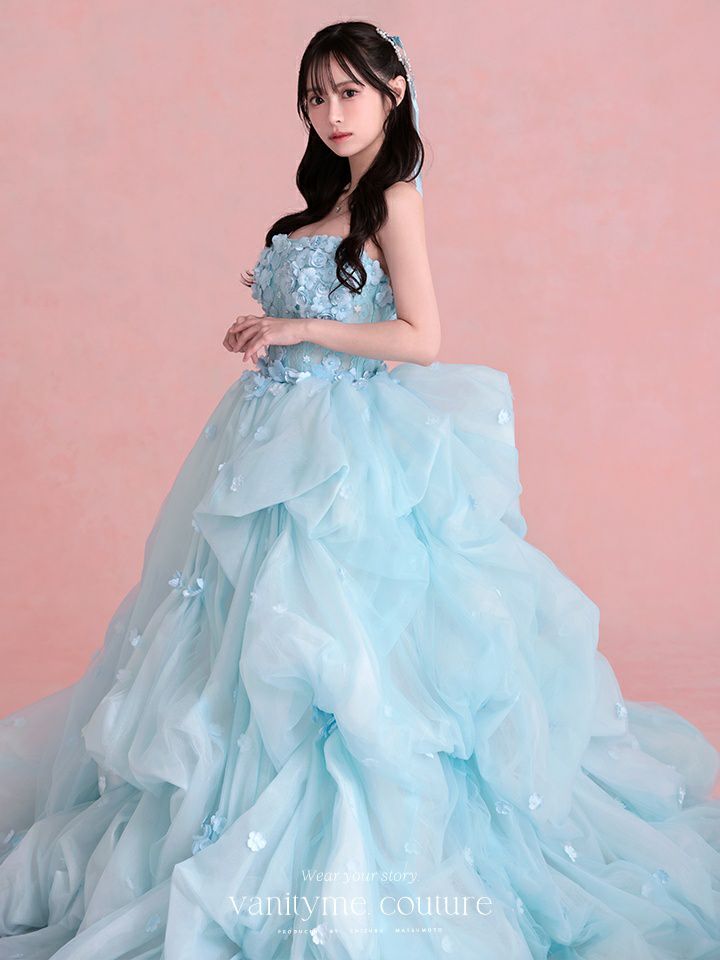 vanityME.couture. バニティミークチュール Ciel Fleur Couture シエル・フルール・クチュール ロングドレス ブルー 水色 花柄 フラワー バースデー vctr-t-25082-3