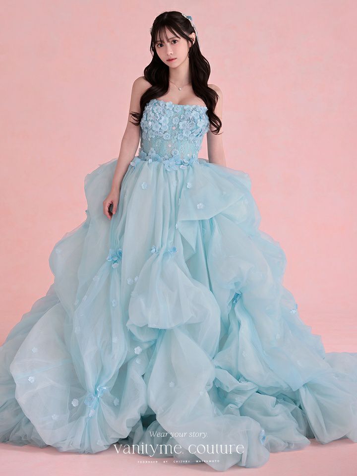 vanityME.couture. バニティミークチュール Ciel Fleur Couture シエル・フルール・クチュール ロングドレス ブルー 水色 花柄 フラワー バースデー vctr-t-25082-3