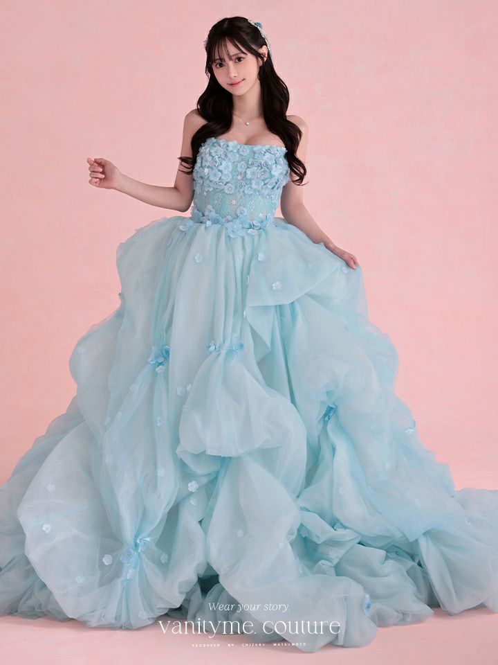 vanityME.couture. バニティミークチュール Ciel Fleur Couture シエル・フルール・クチュール ロングドレス ブルー 水色 花柄 フラワー バースデー vctr-t-25082-3