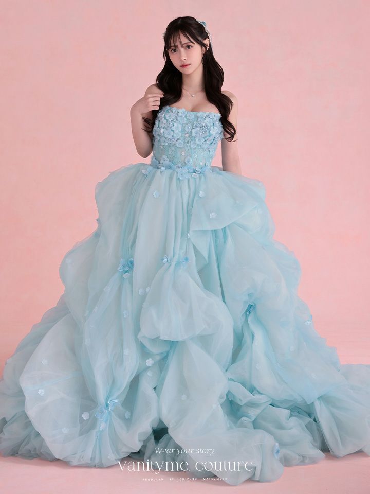 vanityME.couture. バニティミークチュール Ciel Fleur Couture シエル・フルール・クチュール ロングドレス ブルー 水色 花柄 フラワー バースデー vctr-t-25082-3