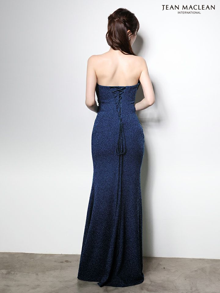 JEAN MACLEAN ジャンマクレーン ワンカラー/ベアトップ/アシンメトリー/タックデザイン/ラメニット/スリット入り/タイト ロングドレス ja51000-c