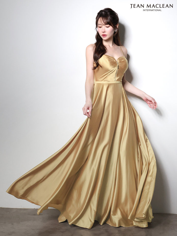 JEAN MACLEAN ジャンマクレーン ラグジュアリーサテン/フロントジップ/ワンカラー/Aライン/フレア ロングドレス  ja51002-c