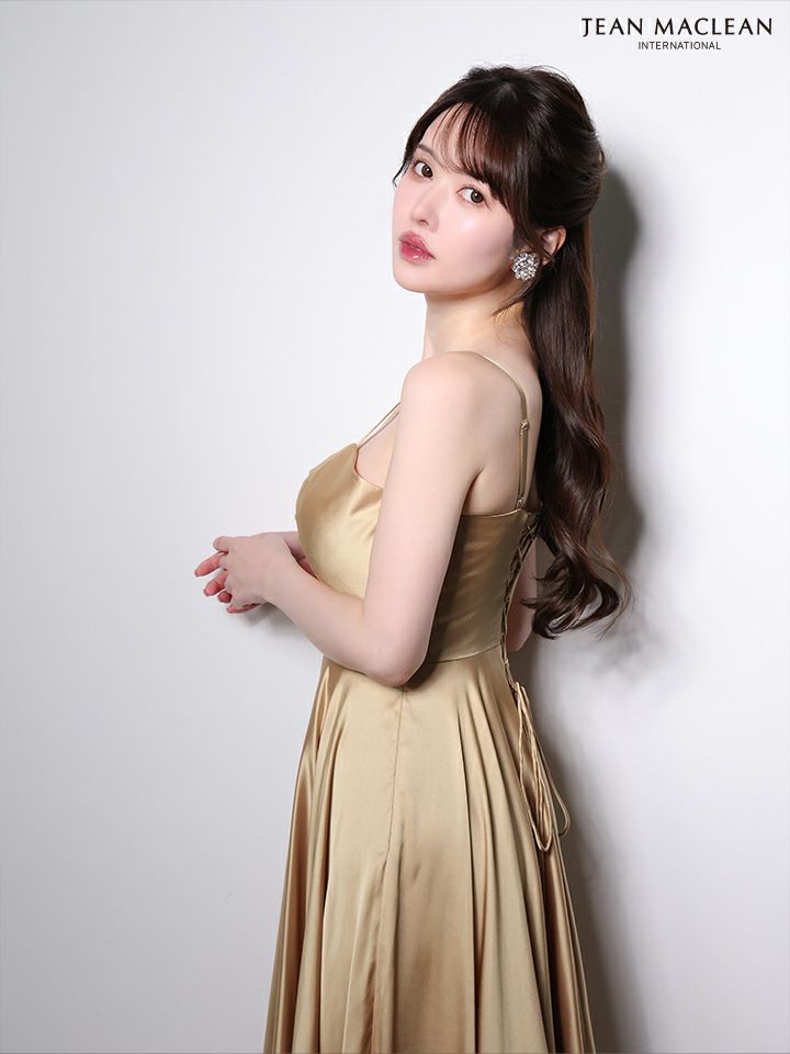 JEAN MACLEAN ジャンマクレーン ラグジュアリーサテン/フロントジップ/ワンカラー/Aライン/フレア ロングドレス  ja51002-c