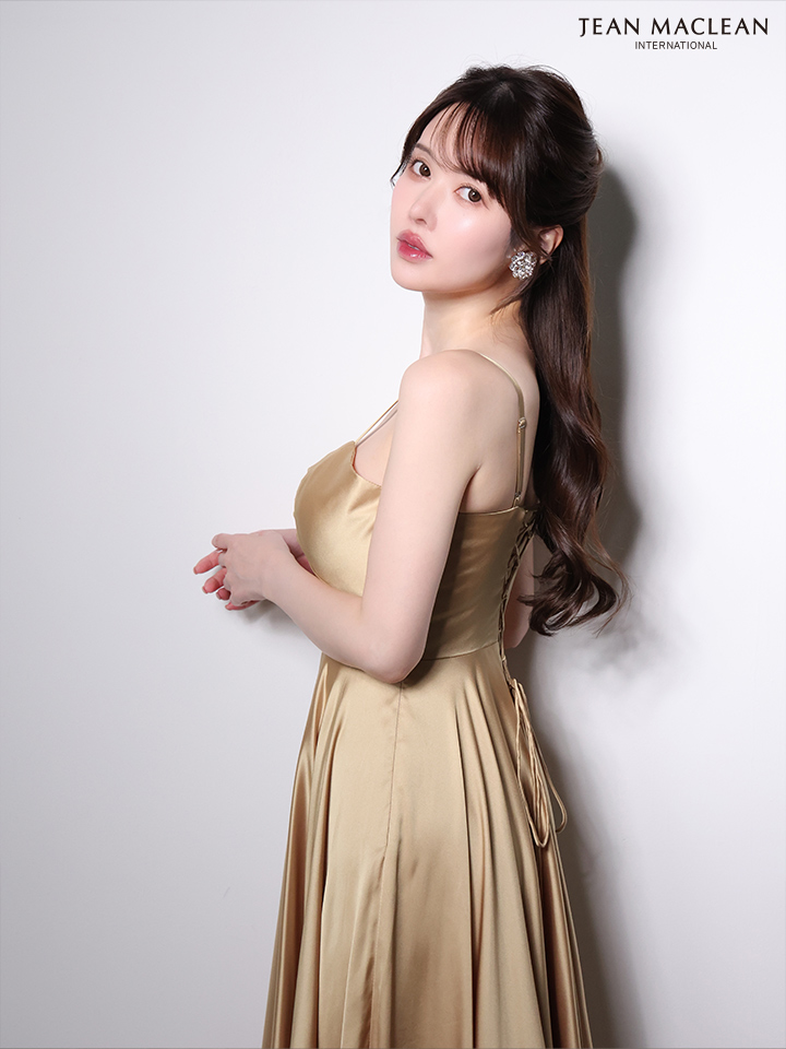 JEAN MACLEAN ジャンマクレーン ラグジュアリーサテン/フロントジップ/ワンカラー/Aライン/フレア ロングドレス  ja51002-c