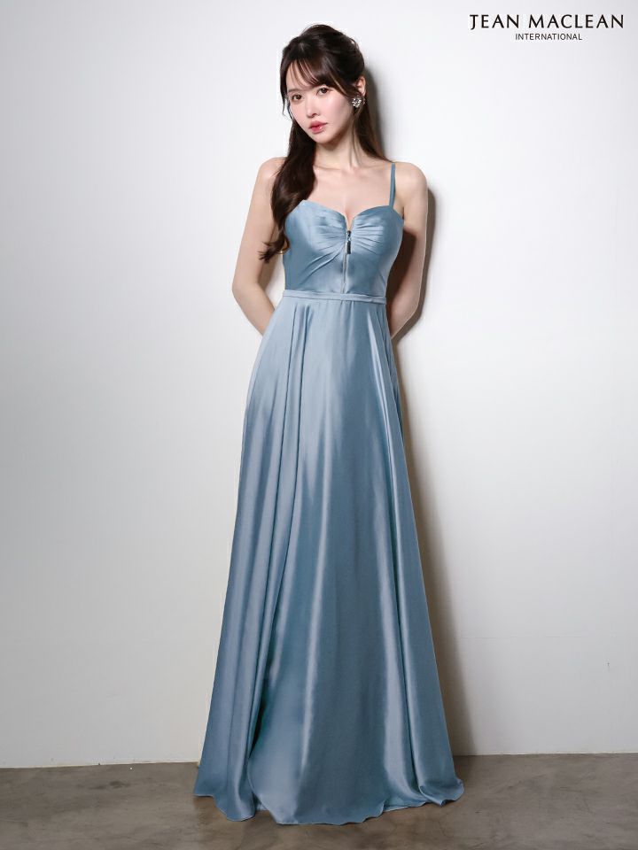 JEAN MACLEAN ジャンマクレーン ラグジュアリーサテン/フロントジップ/ワンカラー/Aライン/フレア ロングドレス  ja51002-c
