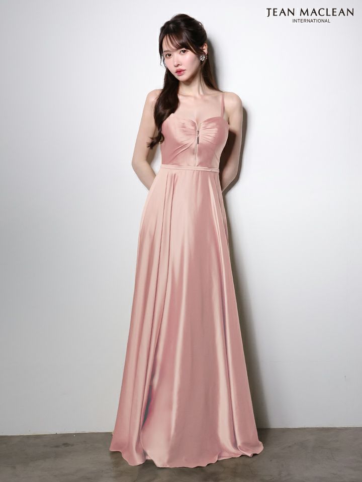 JEAN MACLEAN ジャンマクレーン ラグジュアリーサテン/フロントジップ/ワンカラー/Aライン/フレア ロングドレス  ja51002-c