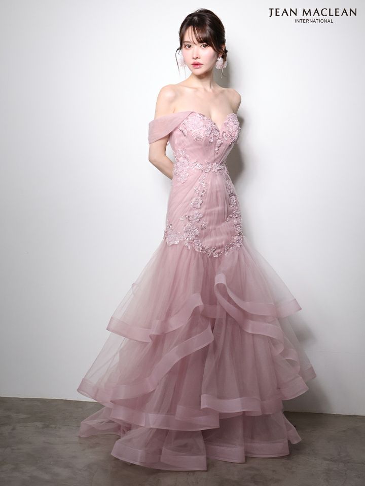 JEAN MACLEAN ジャンマクレーン オフショル/立体フラワーモチーフ/刺繍/マーメイド/タイト ロングドレス ja51003-c