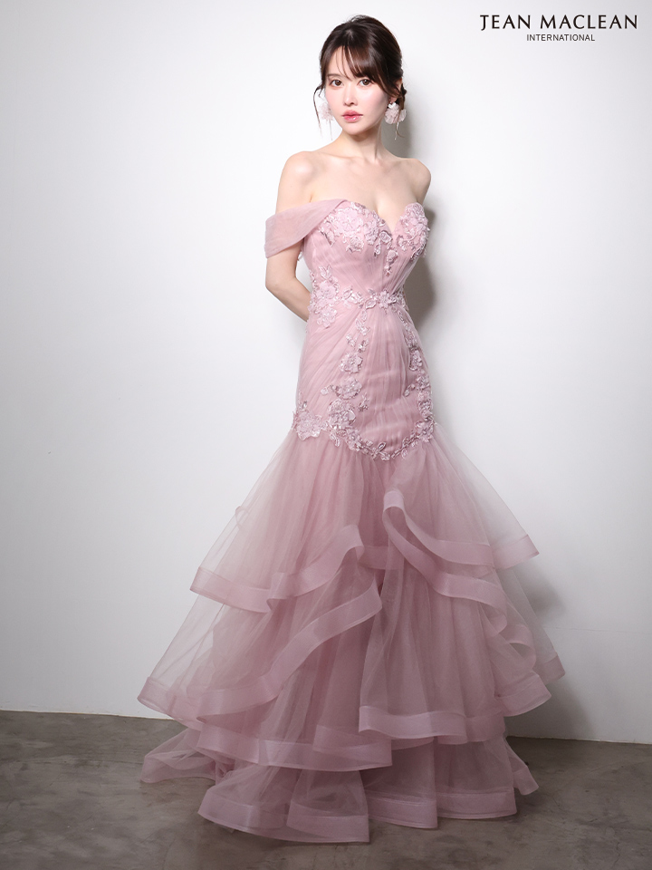 JEAN MACLEAN ジャンマクレーン オフショル/立体フラワーモチーフ/刺繍/マーメイド/タイト ロングドレス ja51003-c