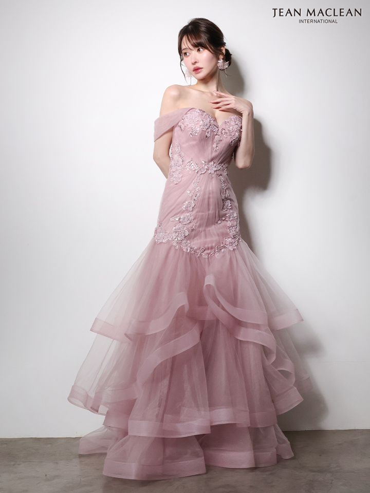 JEAN MACLEAN ジャンマクレーン オフショル/立体フラワーモチーフ/刺繍/マーメイド/タイト ロングドレス ja51003-c