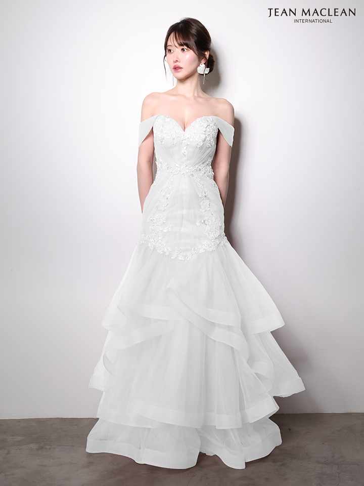 JEAN MACLEAN ジャンマクレーン オフショル/立体フラワーモチーフ/刺繍/マーメイド/タイト ロングドレス ja51003-c