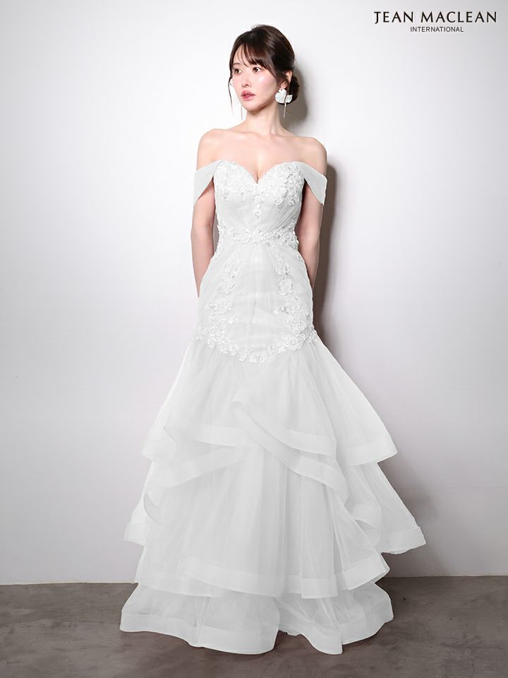 JEAN MACLEAN ジャンマクレーン オフショル/立体フラワーモチーフ/刺繍/マーメイド/タイト ロングドレス ja51003-c