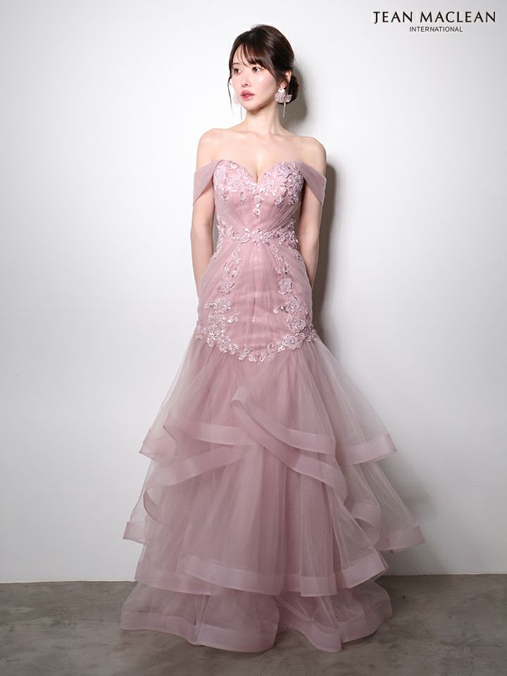 JEAN MACLEAN ジャンマクレーン オフショル/立体フラワーモチーフ/刺繍/マーメイド/タイト ロングドレス ja51003-c