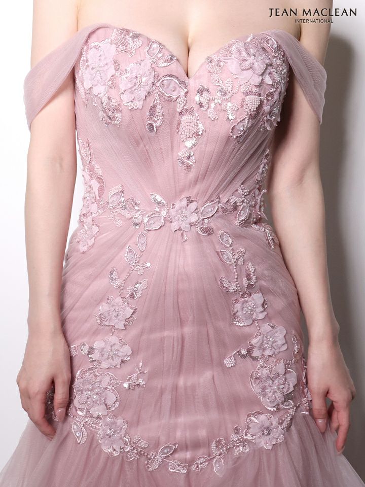 JEAN MACLEAN ジャンマクレーン オフショル/立体フラワーモチーフ/刺繍/マーメイド/タイト ロングドレス ja51003-c