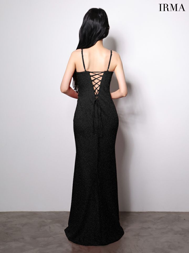IRMA イルマ ウエストレース/アシンメトリー/スパンコールライン/スリット入り/タイト ロングドレス ir51996-c