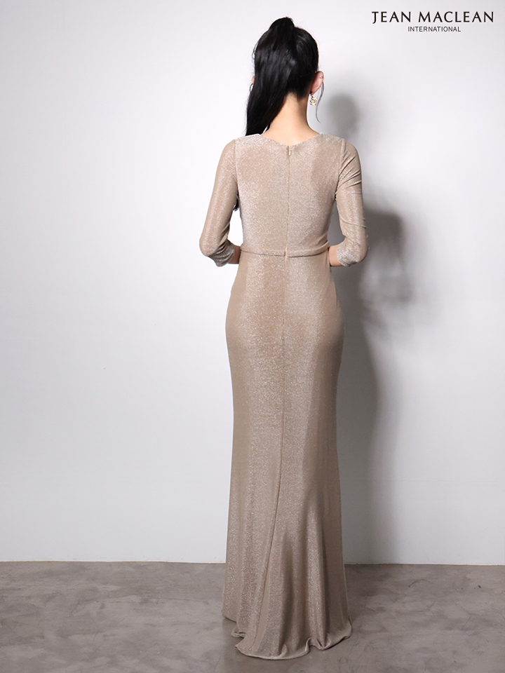 JEAN MACLEAN ジャンマクレーン ワンカラー/ロングスリーブ/ラメニット/カットアウト/スリット入り/タイト ロングドレス ja51001-c