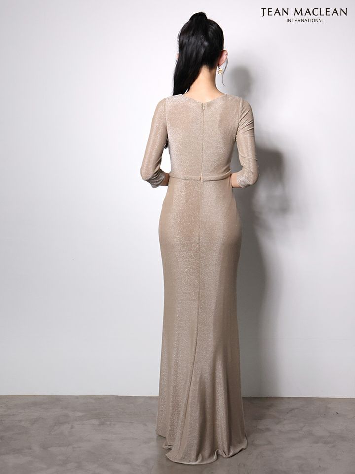 JEAN MACLEAN ジャンマクレーン ワンカラー/ロングスリーブ/ラメニット/カットアウト/スリット入り/タイト ロングドレス ja51001-c