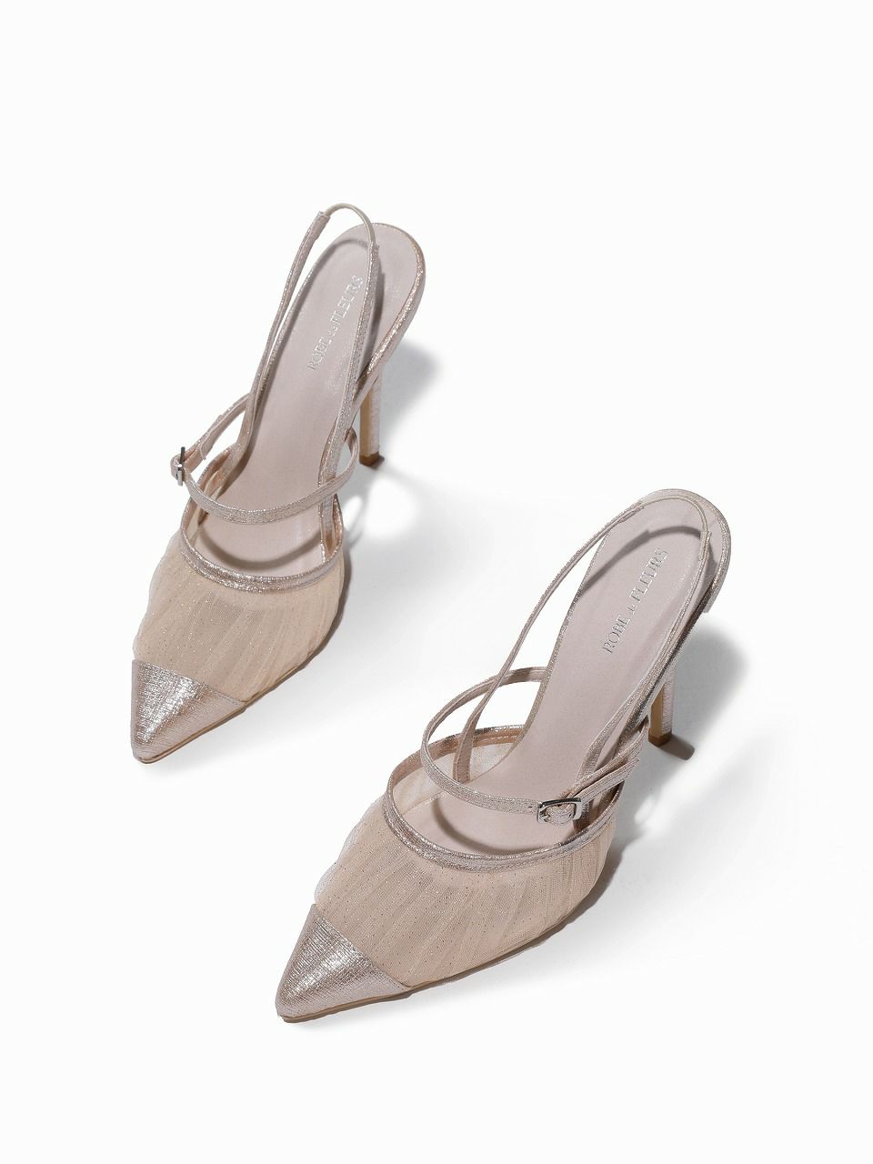 ROBE de FLEURS ローブドフルール シアーメッシュポインテッドトゥストラップパンプス【ヒール10.5cm】 sh104