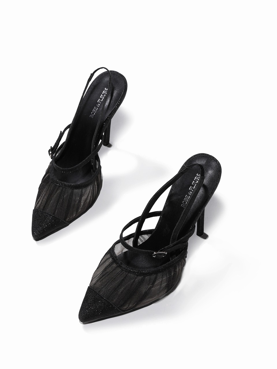 ROBE de FLEURS ローブドフルール シアーメッシュポインテッドトゥストラップパンプス【ヒール10.5cm】 sh104