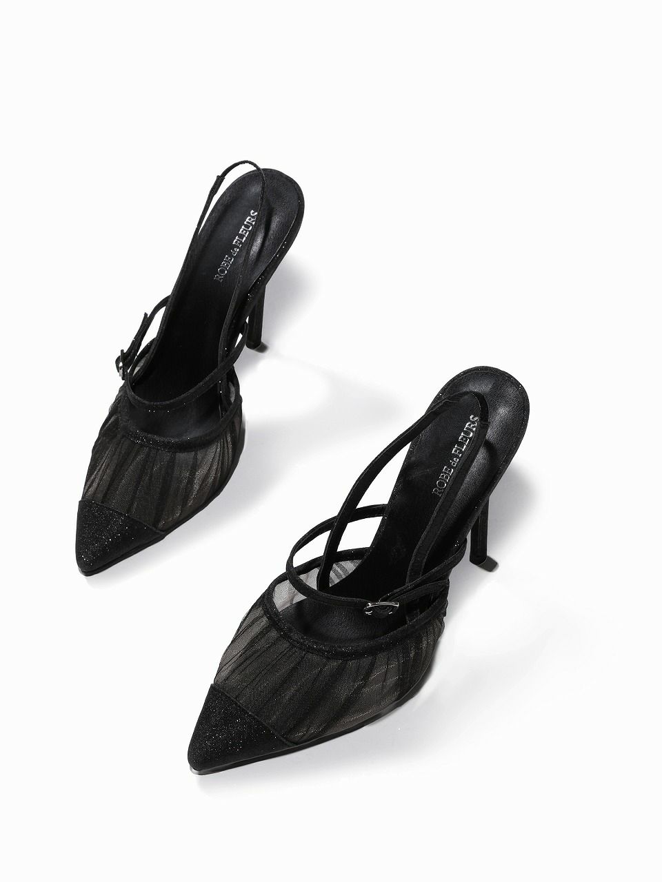 ROBE de FLEURS ローブドフルール シアーメッシュポインテッドトゥストラップパンプス【ヒール10.5cm】 sh104