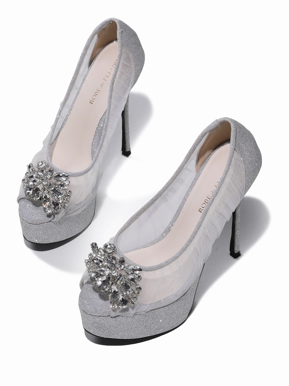 ROBE de FLEURS ローブドフルール ラインストーンビジュークリアメッシュパンプス【ヒール14cm】 sh106
