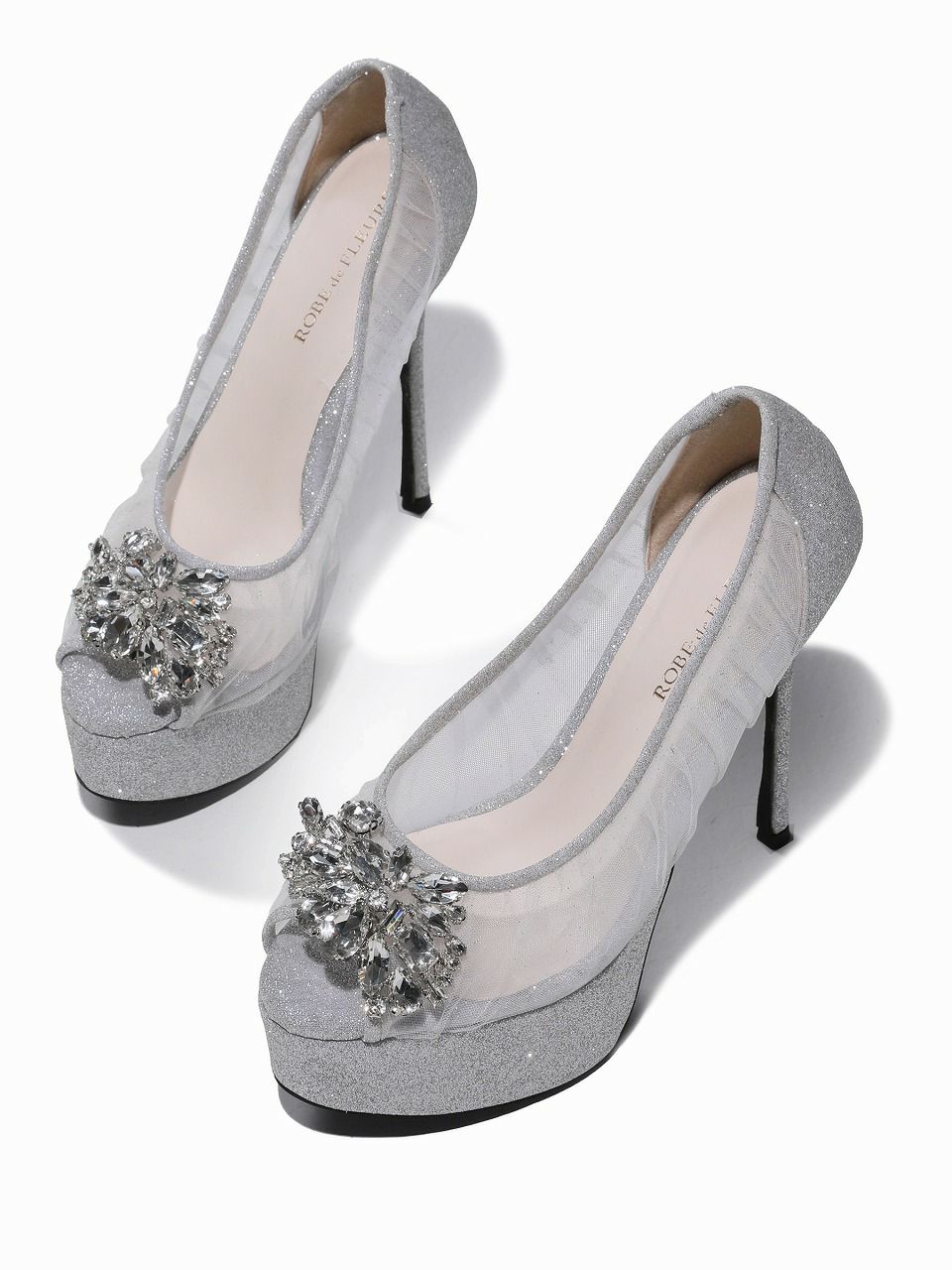 ROBE de FLEURS ローブドフルール ラインストーンビジュークリアメッシュパンプス【ヒール14cm】 sh106
