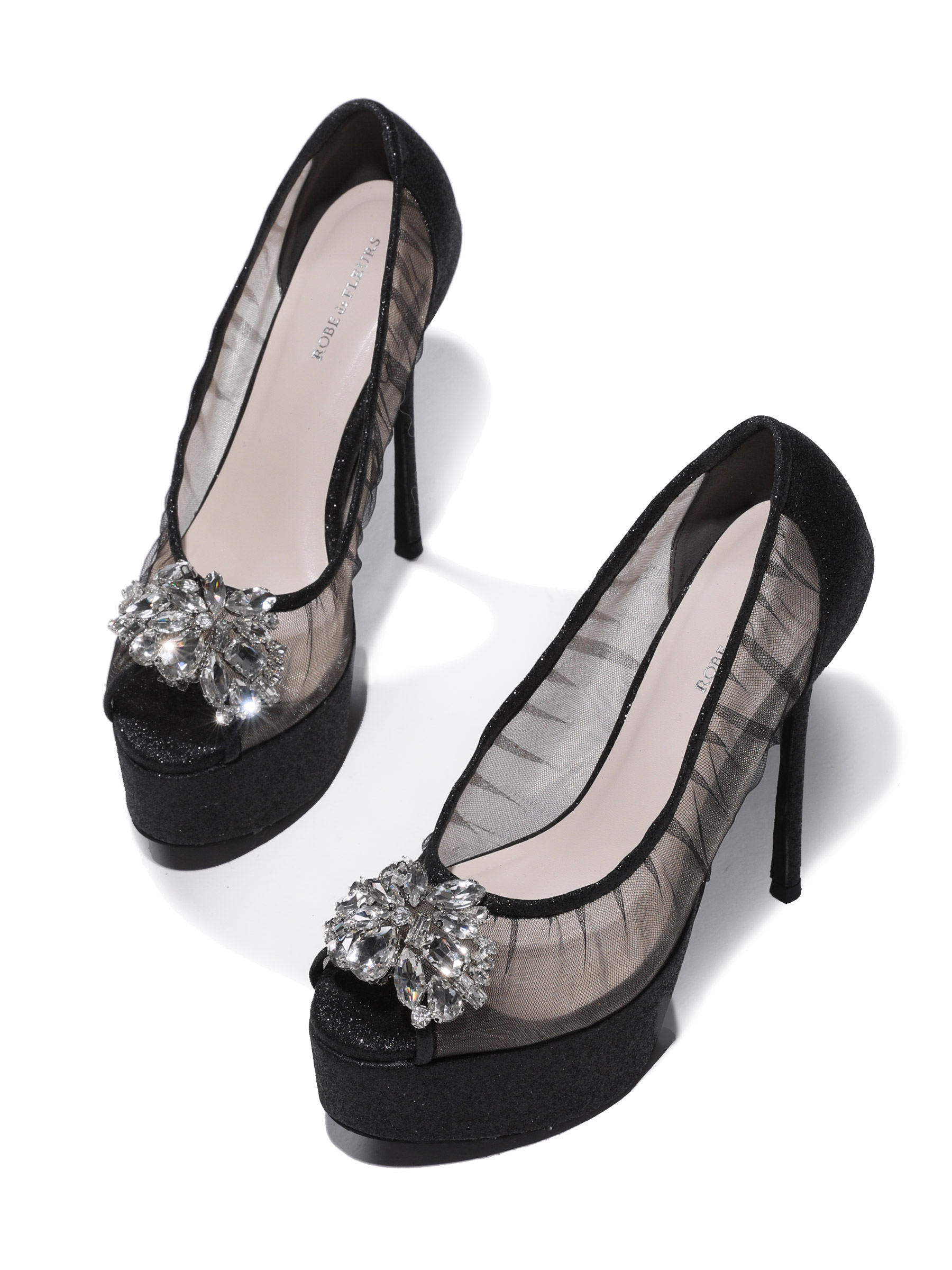 ROBE de FLEURS ローブドフルール ラインストーンビジュークリアメッシュパンプス【ヒール14cm】 sh106
