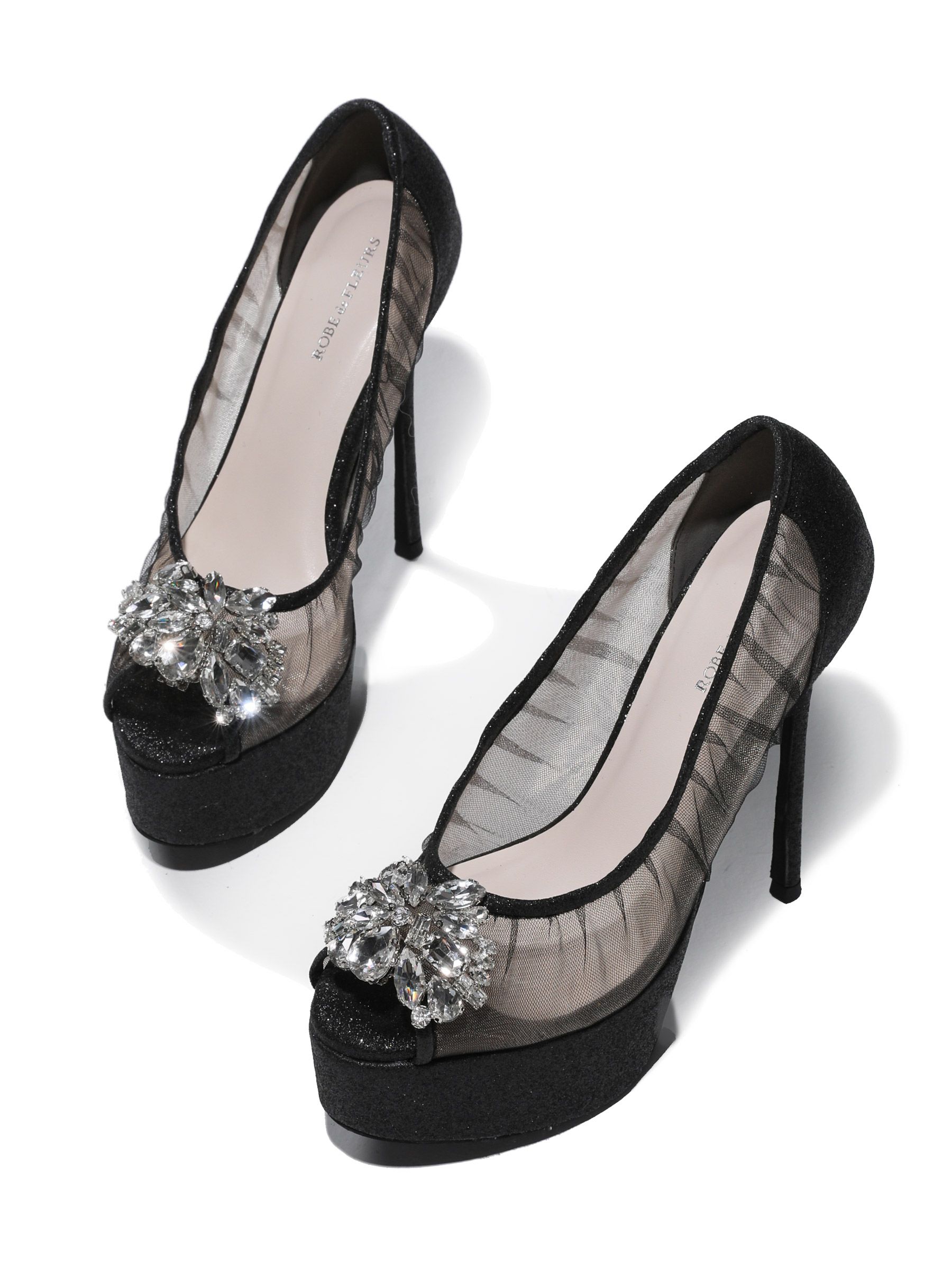 ROBE de FLEURS ローブドフルール ラインストーンビジュークリアメッシュパンプス【ヒール14cm】 sh106