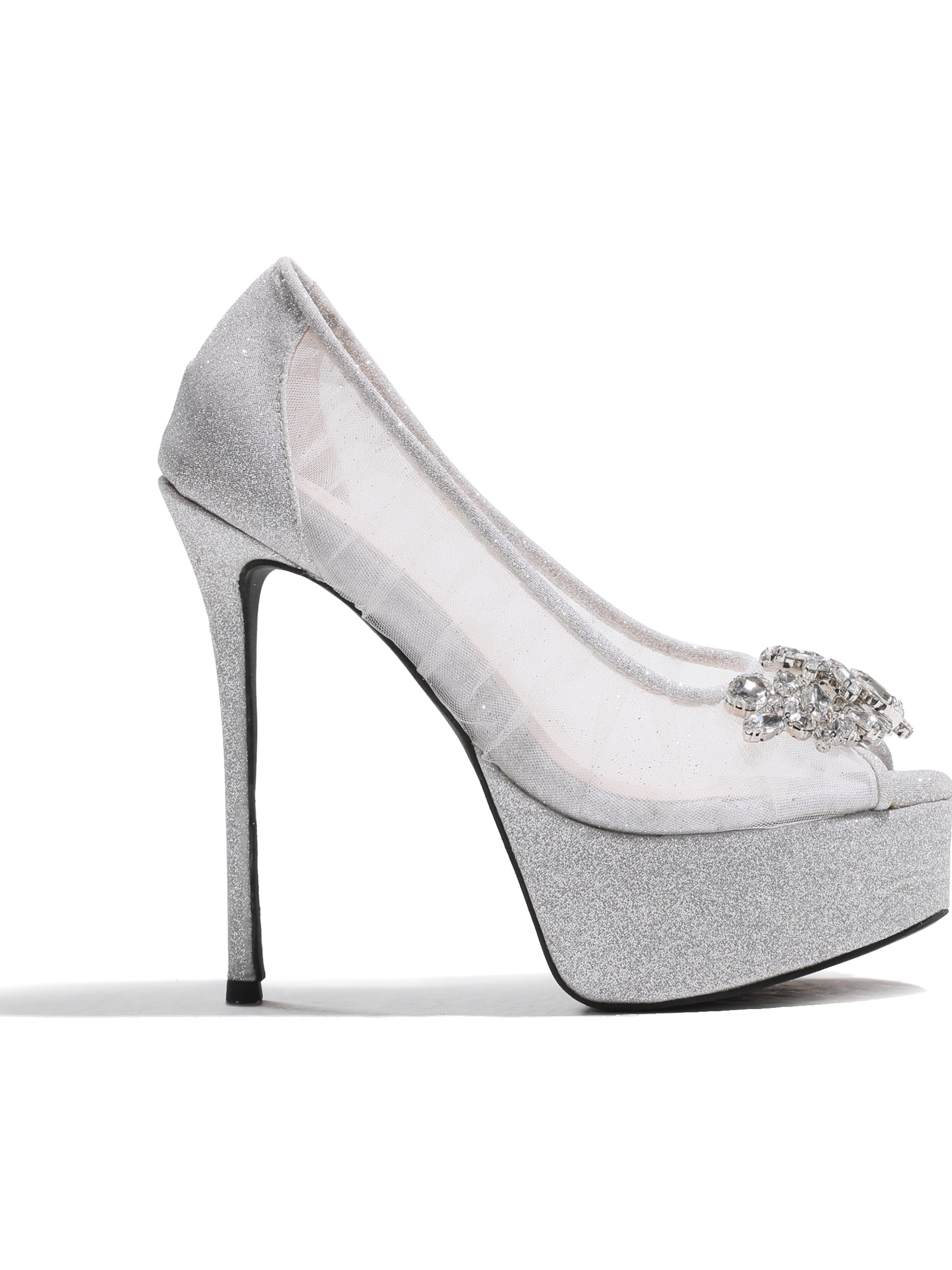 ROBE de FLEURS ローブドフルール ラインストーンビジュークリアメッシュパンプス【ヒール14cm】 sh106