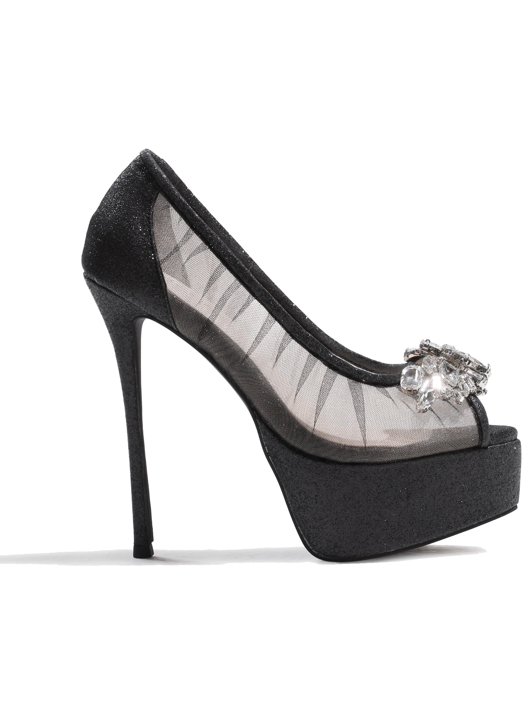 ROBE de FLEURS ローブドフルール ラインストーンビジュークリアメッシュパンプス【ヒール14cm】 sh106