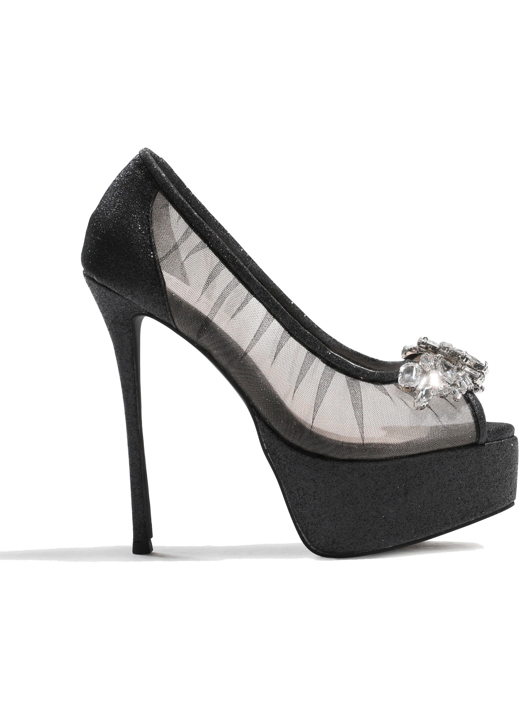 ROBE de FLEURS ローブドフルール ラインストーンビジュークリアメッシュパンプス【ヒール14cm】 sh106