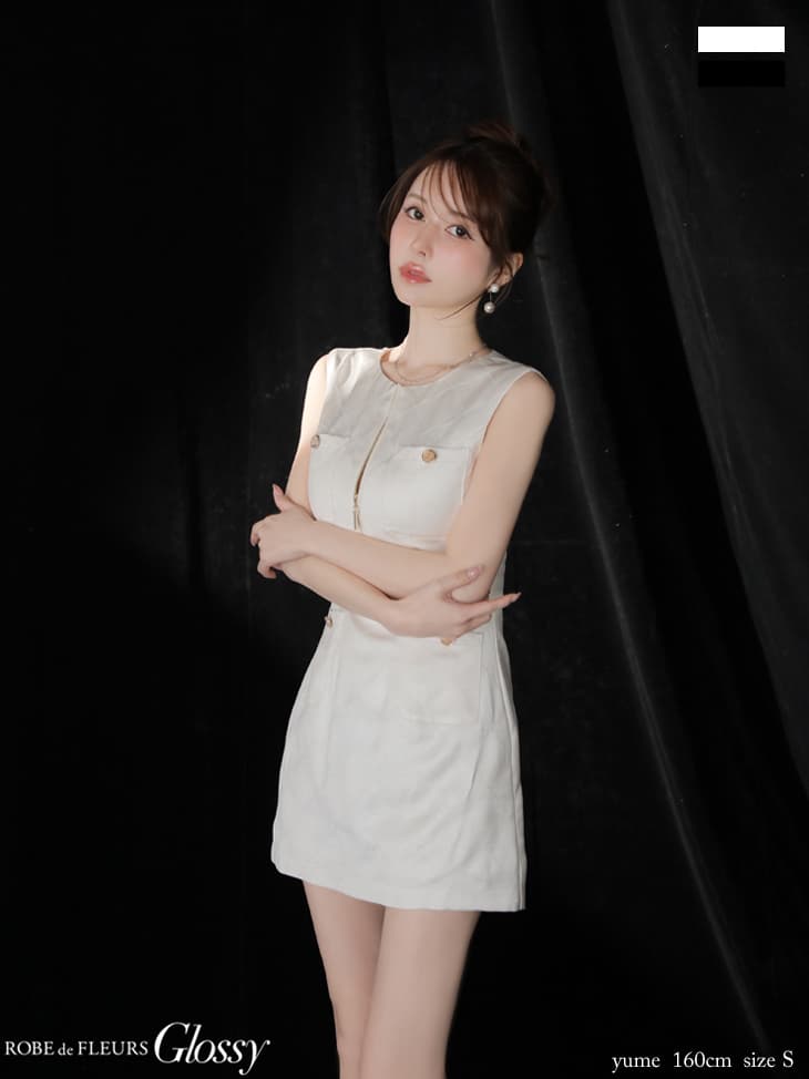 Glossy ローブドフルールグロッシー 【XS～Lサイズあり】レザーVネックノースリーブミニキャバドレス gl3492-c