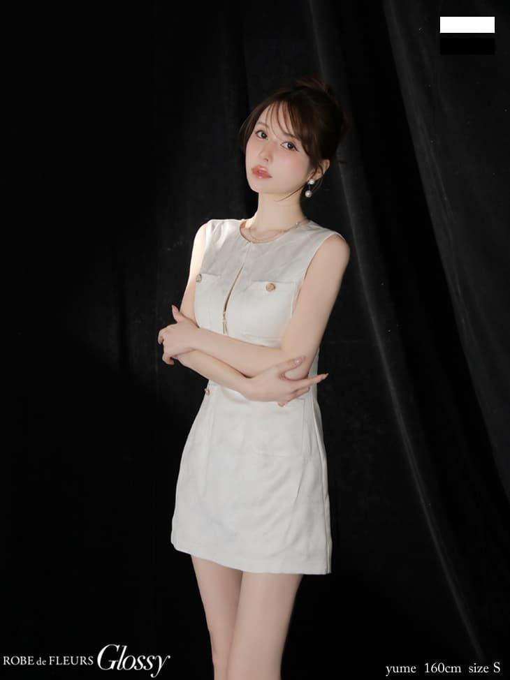 Glossy ローブドフルールグロッシー 【XS～Lサイズあり】レザーVネックノースリーブミニキャバドレス gl3492-c