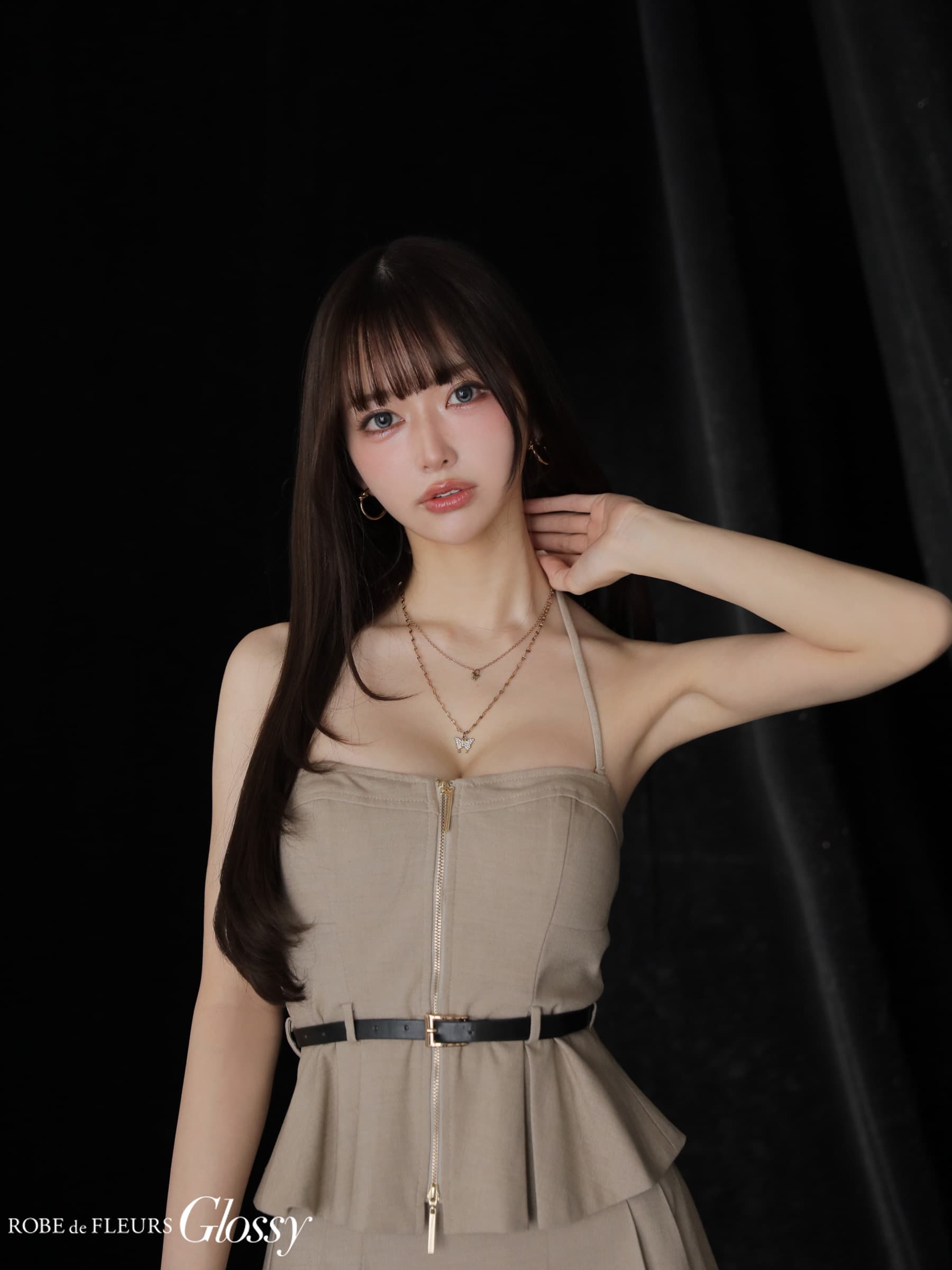 Glossy ローブドフルールグロッシー 【XSサイズあり】ホルターぺプラムベアセットアップミニキャバドレス gl3958-c