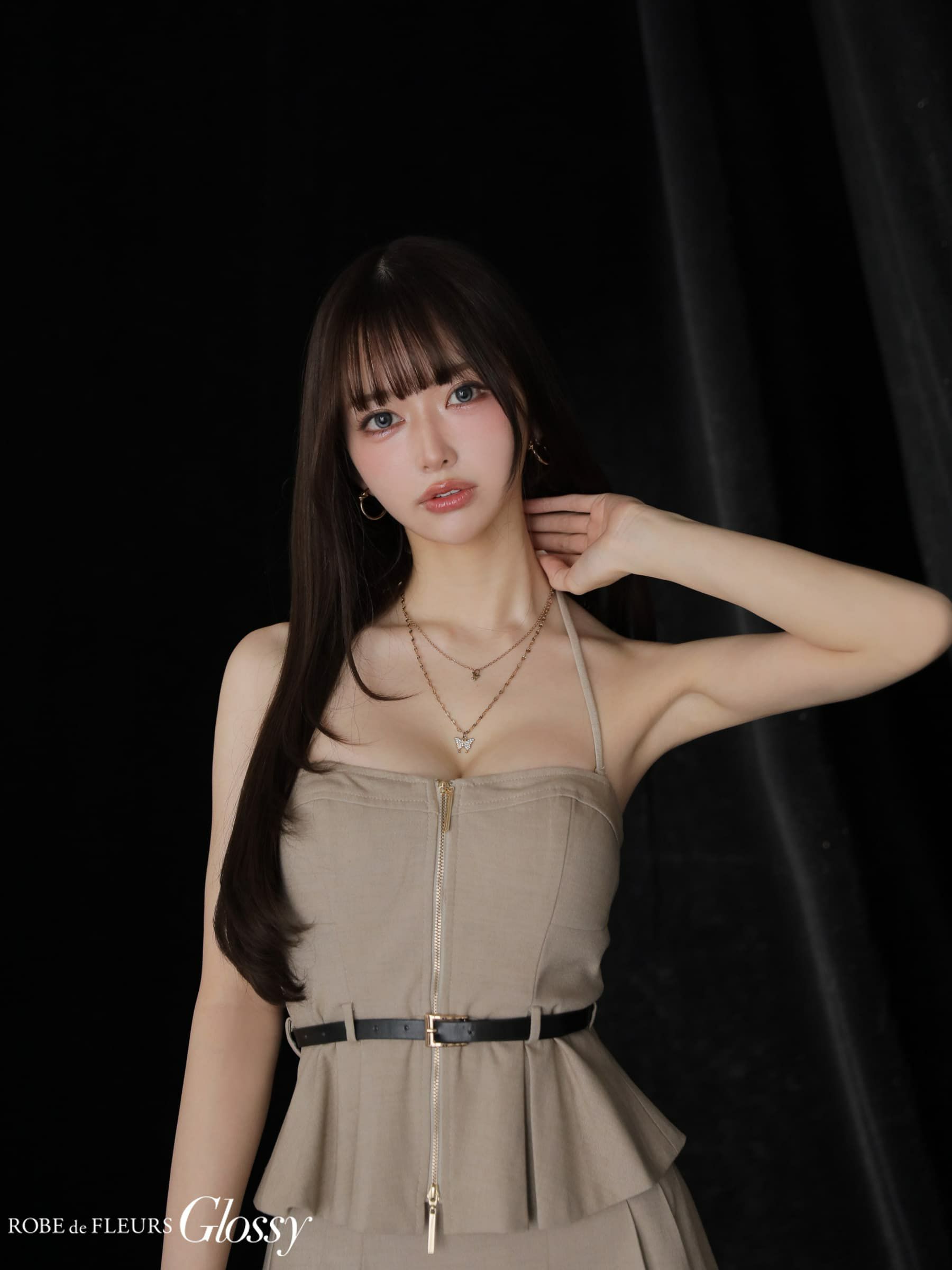 Glossy ローブドフルールグロッシー 【XSサイズあり】ホルターぺプラムベアセットアップミニキャバドレス gl3958-c