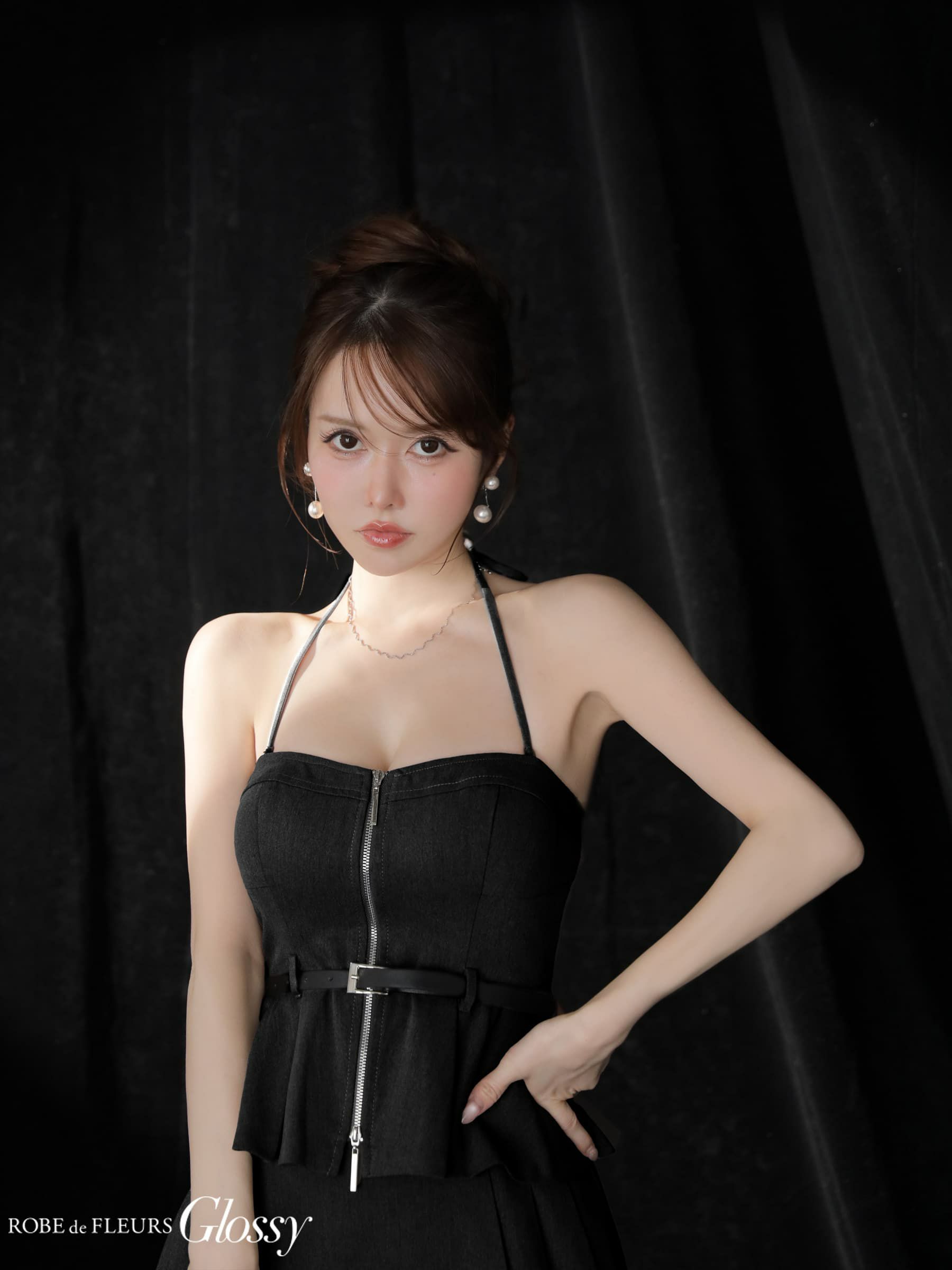 Glossy ローブドフルールグロッシー 【XSサイズあり】ホルターぺプラムベアセットアップミニキャバドレス gl3958-c