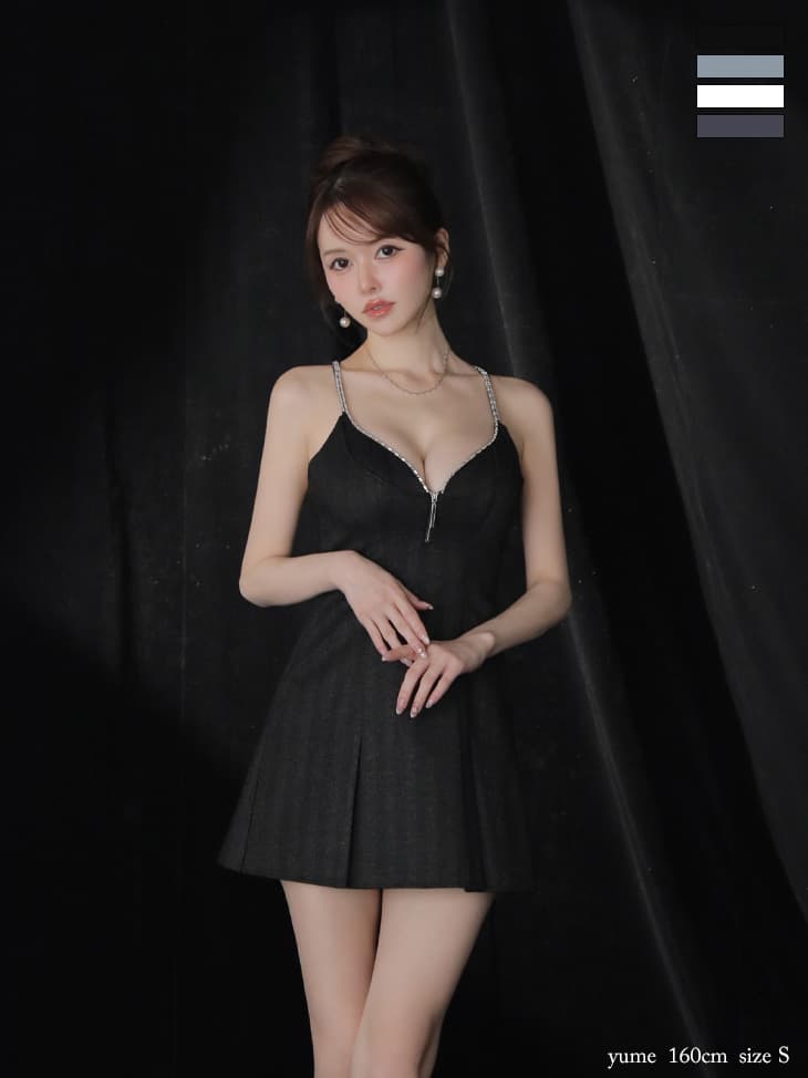 12月下旬頃入荷予定】 Glossy ローブドフルールグロッシー 【XSサイズあり】 ジップキャミフレアミニキャバドレス gl3963-c