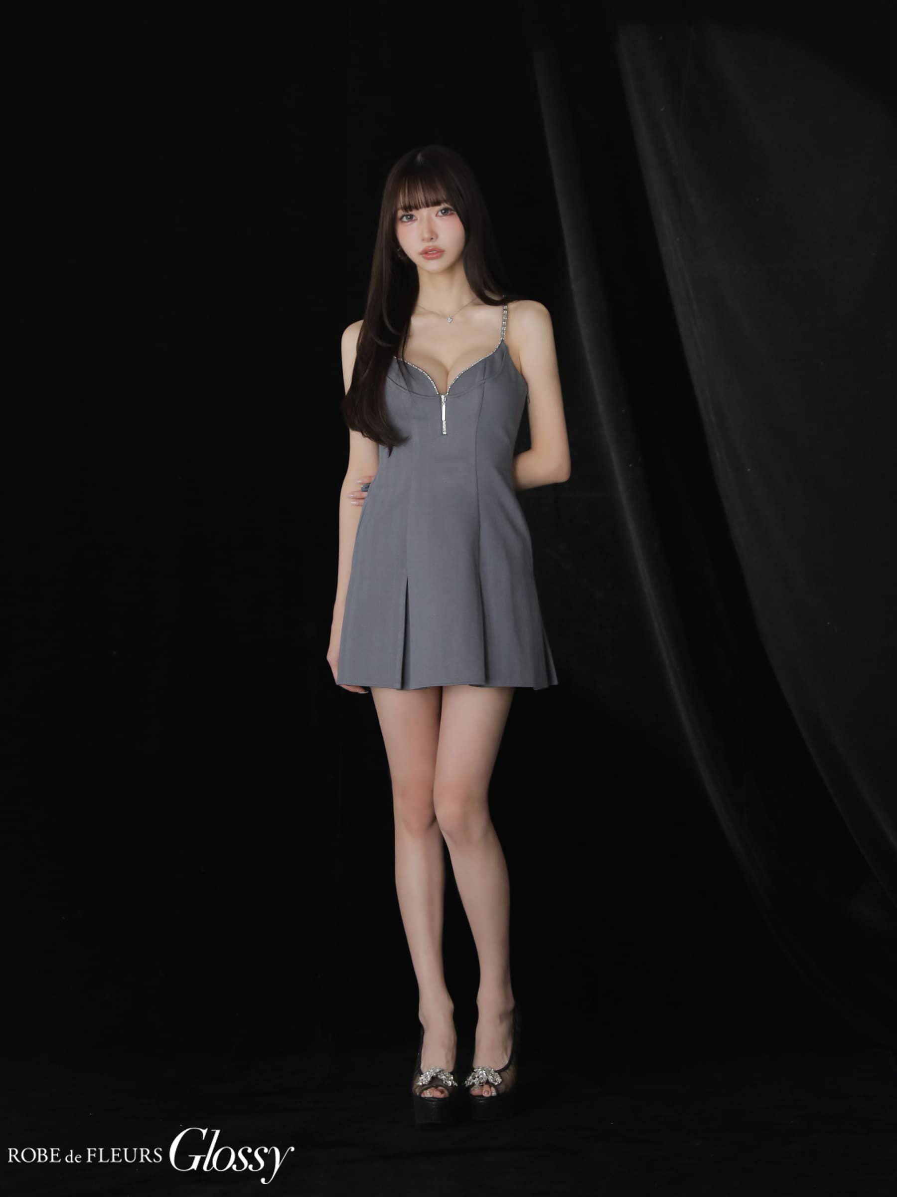 12月下旬頃入荷予定】 Glossy ローブドフルールグロッシー 【XSサイズあり】 ジップキャミフレアミニキャバドレス gl3963-c