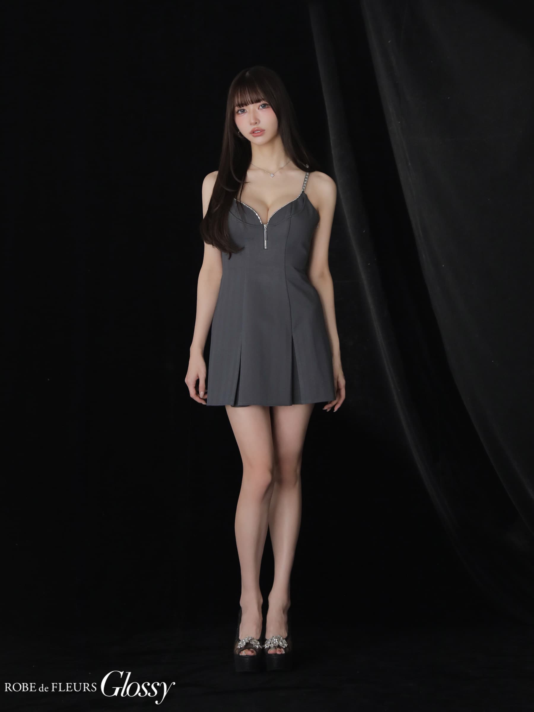 12月下旬頃入荷予定】 Glossy ローブドフルールグロッシー 【XSサイズあり】 ジップキャミフレアミニキャバドレス gl3963-c