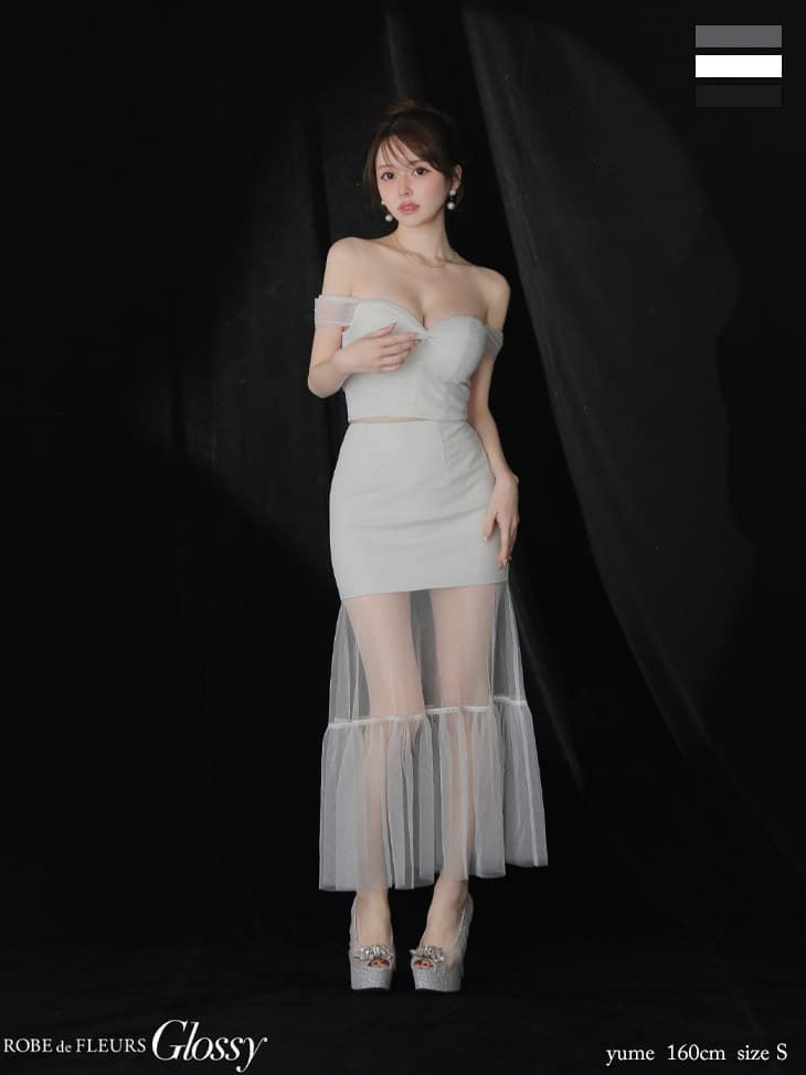 Glossy ローブドフルールグロッシー ラメニットオフショルセットアップロングキャバドレス gl3968-c