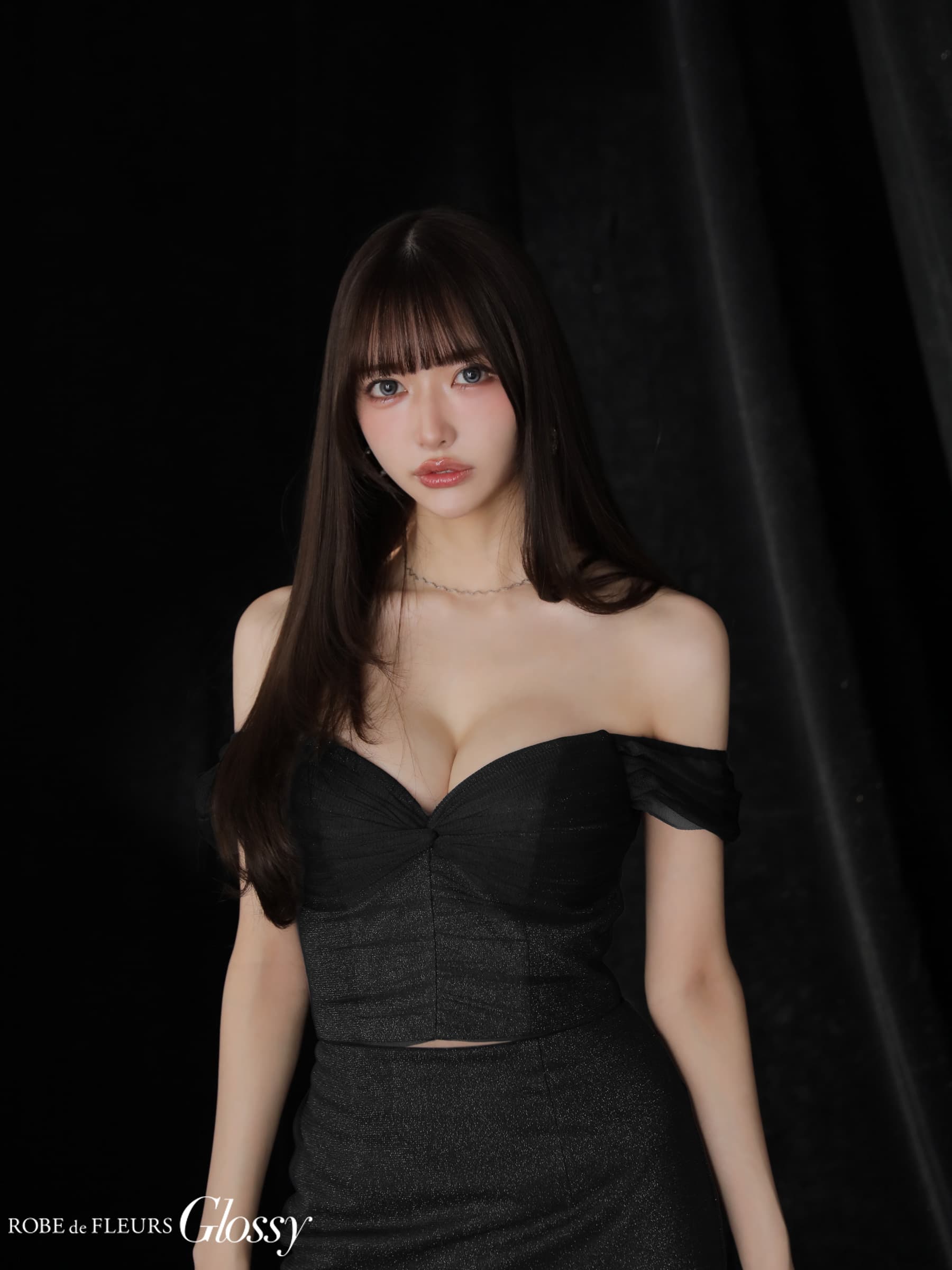 Glossy ローブドフルールグロッシー ラメニットオフショルセットアップロングキャバドレス gl3968-c