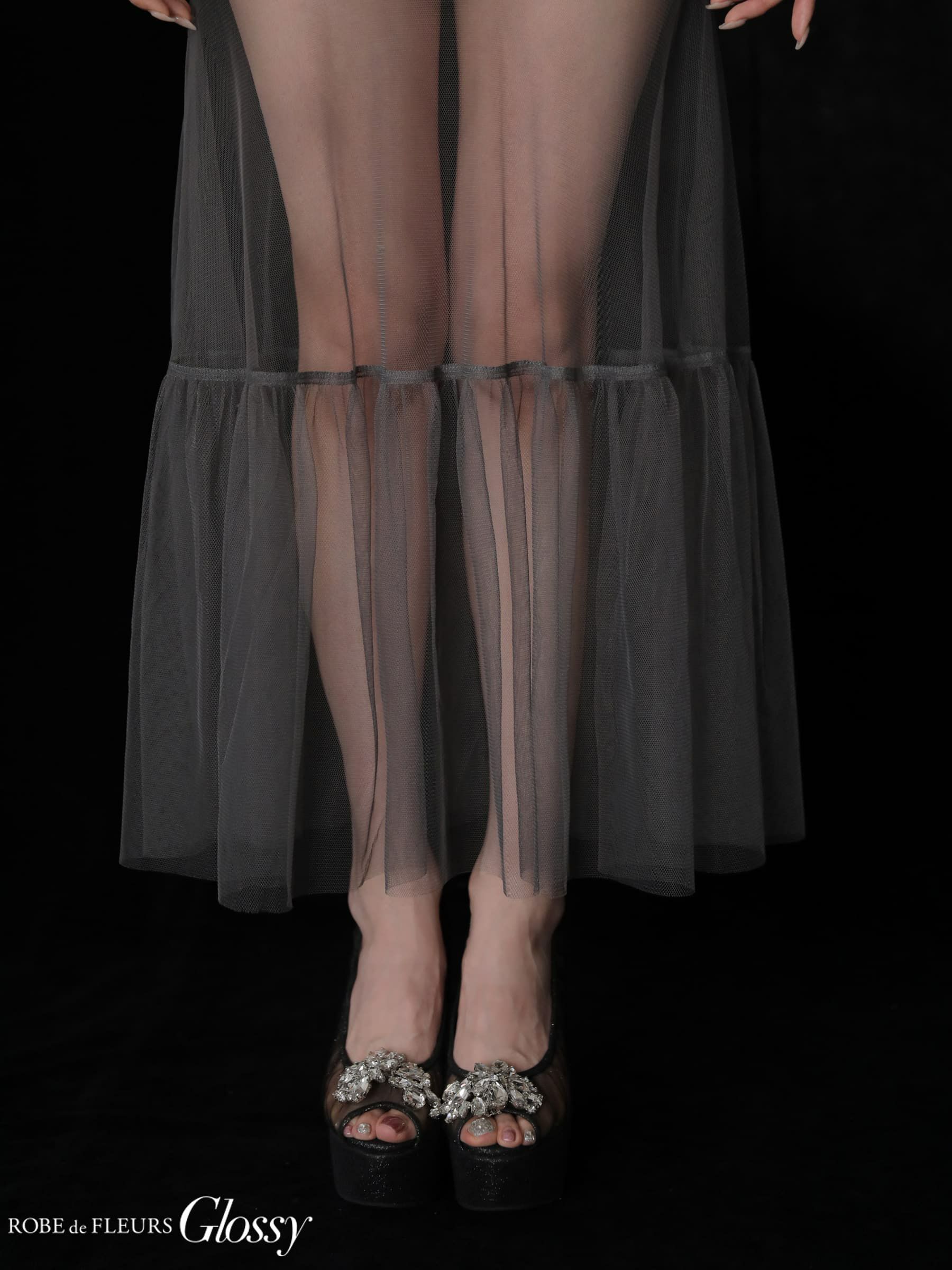 Glossy ローブドフルールグロッシー ラメニットオフショルセットアップロングキャバドレス gl3968-c