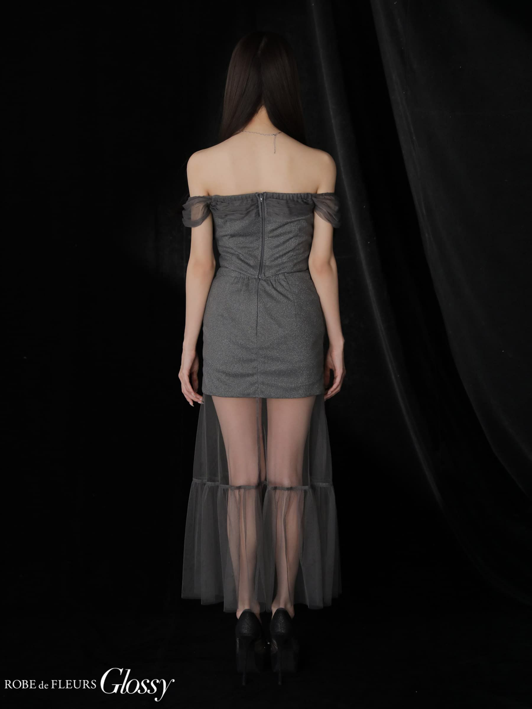 Glossy ローブドフルールグロッシー ラメニットオフショルセットアップロングキャバドレス gl3968-c