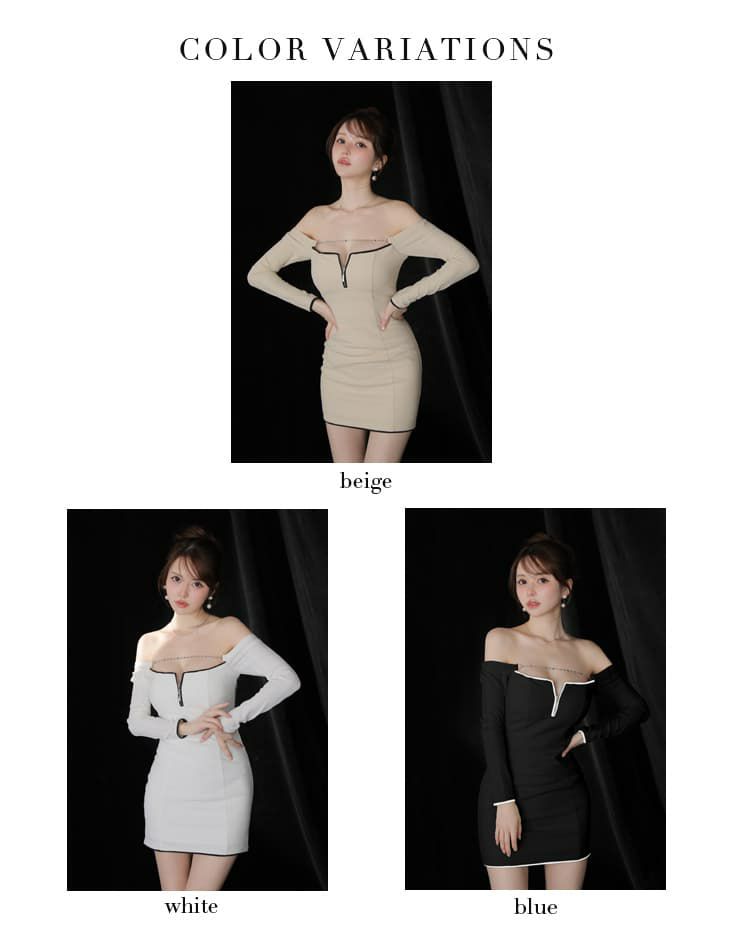 Glossy ローブドフルールグロッシー 【XS～Lサイズあり】パイピングオフショルロングスリーブミニキャバドレス gl4166-c