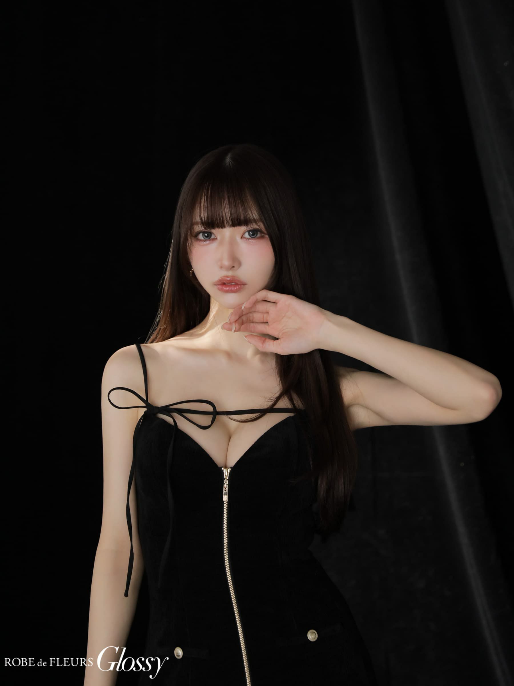 Glossy ローブドフルールグロッシー 【XSサイズあり】バストリボンラメツイードキャミフレアミニキャバドレス gl4316-c