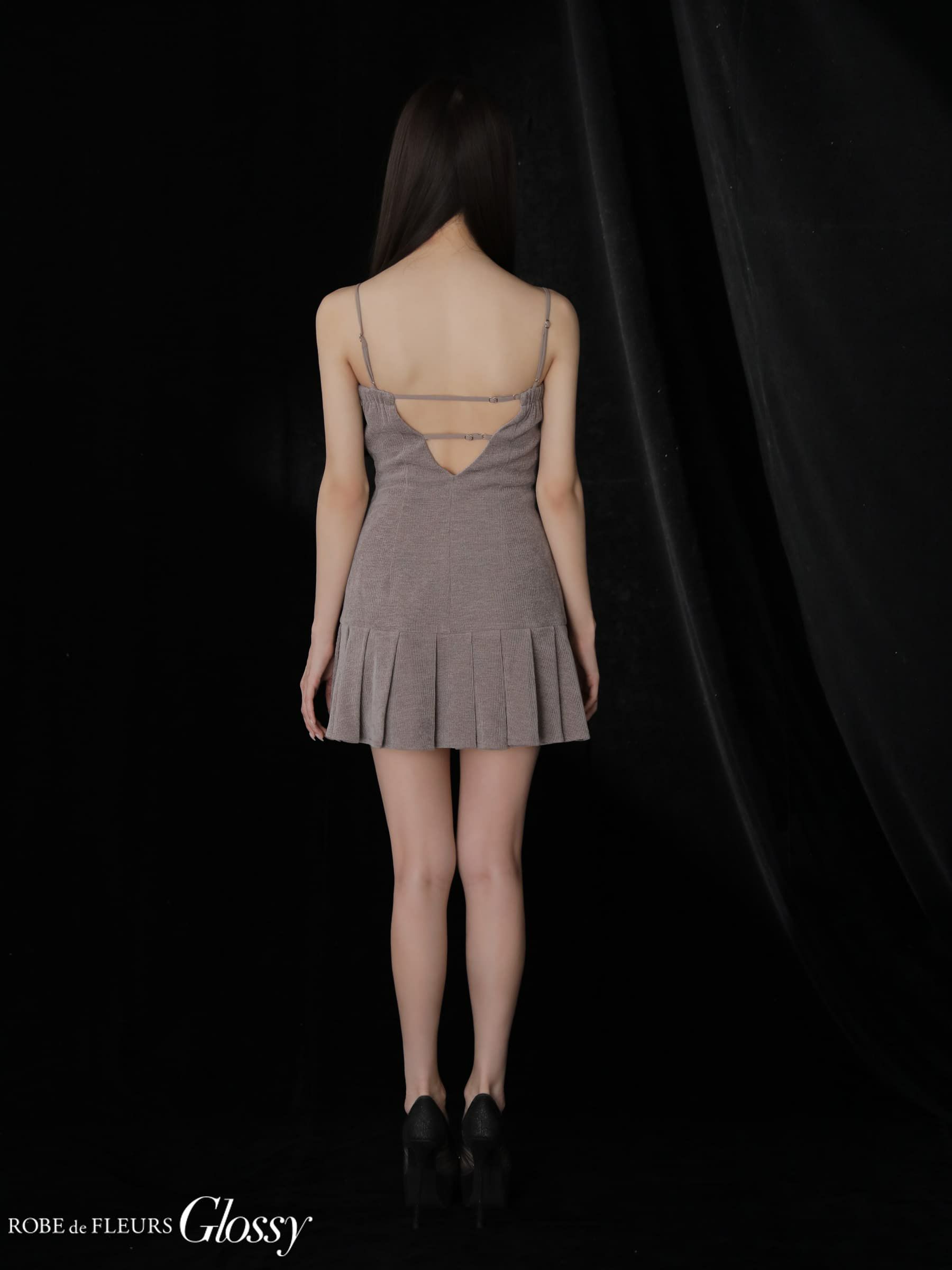 Glossy ローブドフルールグロッシー 【XSサイズあり】バストリボンラメツイードキャミフレアミニキャバドレス gl4316-c